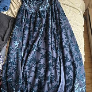 Elegant Blue and Green Floral Dress
